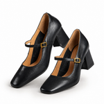Capri Genuine Leather Mary Jane Heel — Black, studio product shot