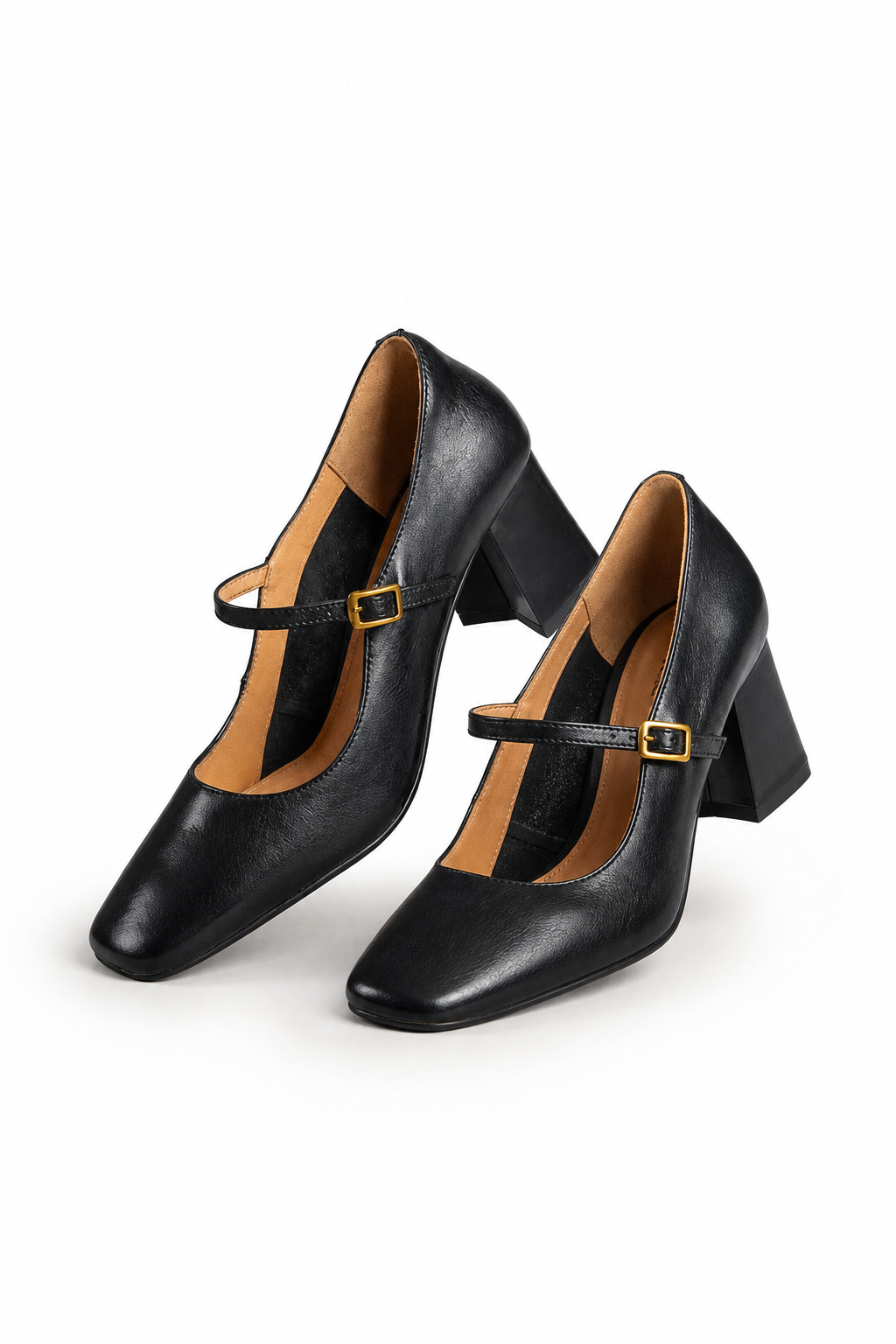 Capri Genuine Leather Mary Jane Heel — Black, studio product shot