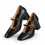 Capri Genuine Leather Mary Jane Heel — Black, studio product shot