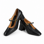 Capri Genuine Leather Mary Jane Heel — Black, studio product shot