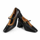 Capri Genuine Leather Mary Jane Heel — Black, studio product shot