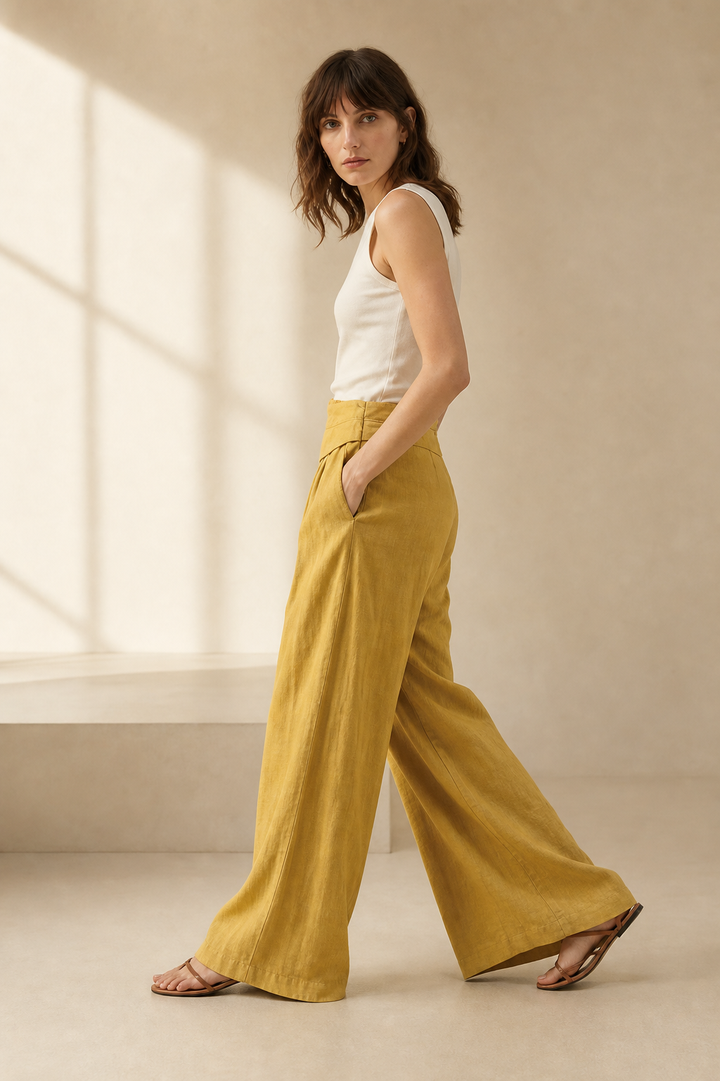 Estelle Wide-Leg Trouser — Yellow, banana_republic product shot