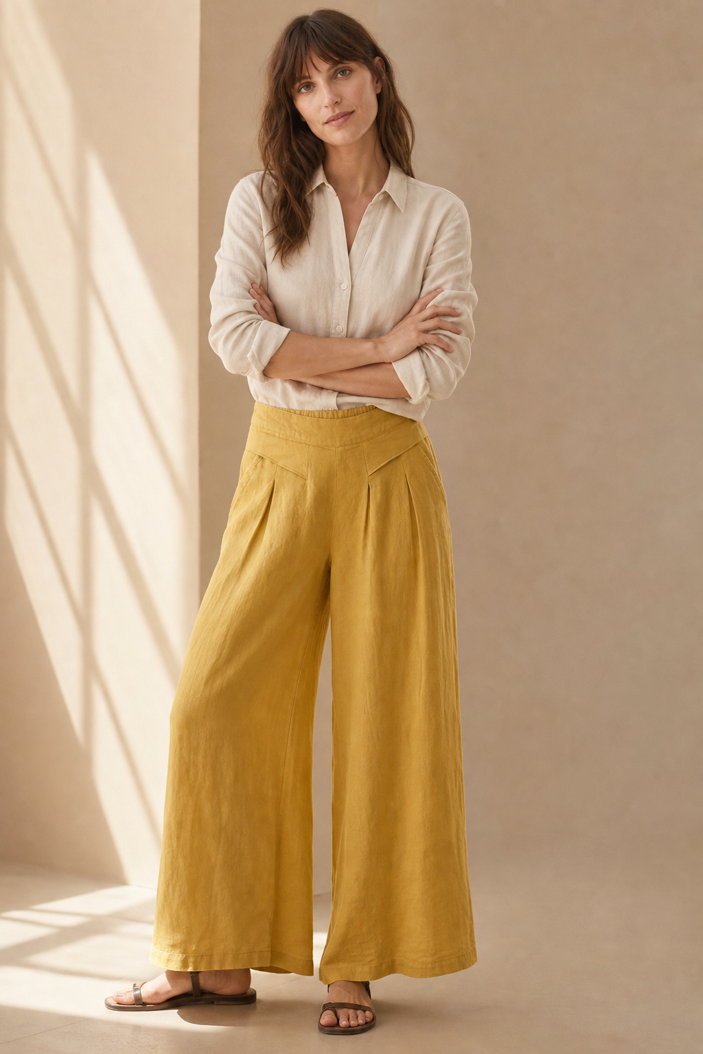 Estelle Wide-Leg Trouser — Yellow, banana_republic product shot
