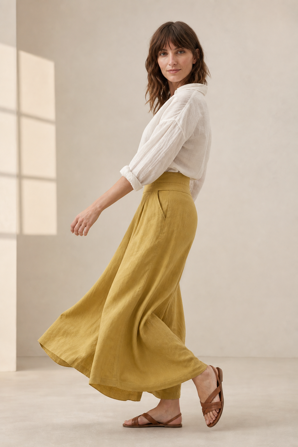 Estelle Wide-Leg Trouser — Yellow, banana_republic product shot