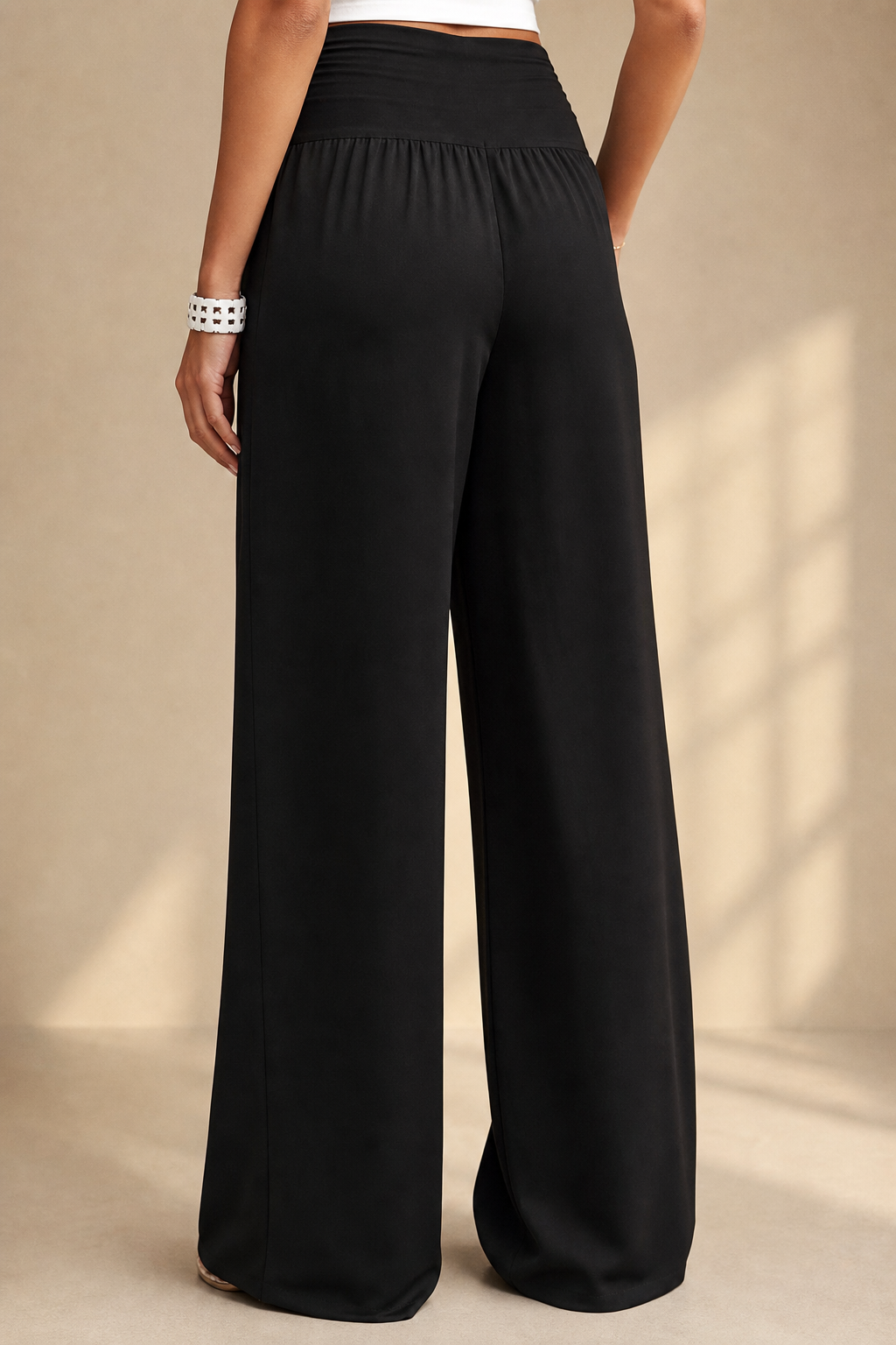 Cersei Wide-Leg Beach Pant — Black, beach product shot