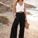 Cersei Wide-Leg Beach Pant — Black, beach product shot