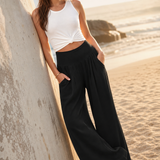 Cersei Wide-Leg Beach Pant — Black, beach product shot