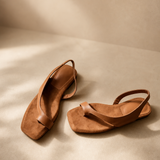 Comporta Genuine Leather Flat Sandal — Brown, studio product shot