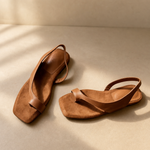 Comporta Genuine Leather Flat Sandal — Brown, studio product shot