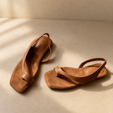 Comporta Genuine Leather Flat Sandal — Brown, studio product shot