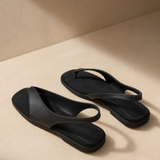 Comporta Genuine Leather Flat Sandal — Black, studio product shot