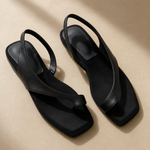 Comporta Genuine Leather Flat Sandal — Black, studio product shot