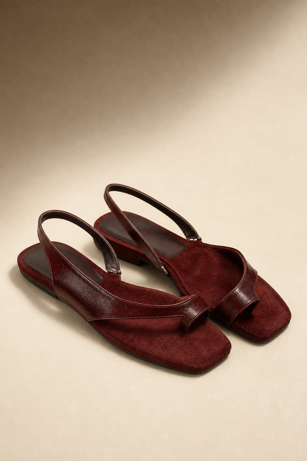 Comporta Genuine Leather Flat Sandal — Maroon, studio product shot