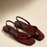 Comporta Genuine Leather Flat Sandal — Maroon, studio product shot