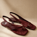 Comporta Genuine Leather Flat Sandal — Maroon, studio product shot