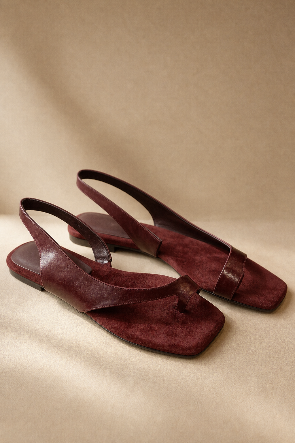 Comporta Genuine Leather Flat Sandal — Maroon, studio product shot