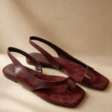 Comporta Genuine Leather Flat Sandal — Maroon, studio product shot