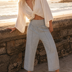 The Weekender Wide Leg Pant — Sky, studio product shot