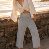 The Weekender Wide Leg Pant — Sky, studio product shot
