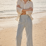 The Weekender Wide Leg Pant — Sky, studio product shot