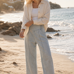 The Weekender Wide Leg Pant — Sky, studio product shot