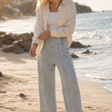 The Weekender Wide Leg Pant — Sky, studio product shot