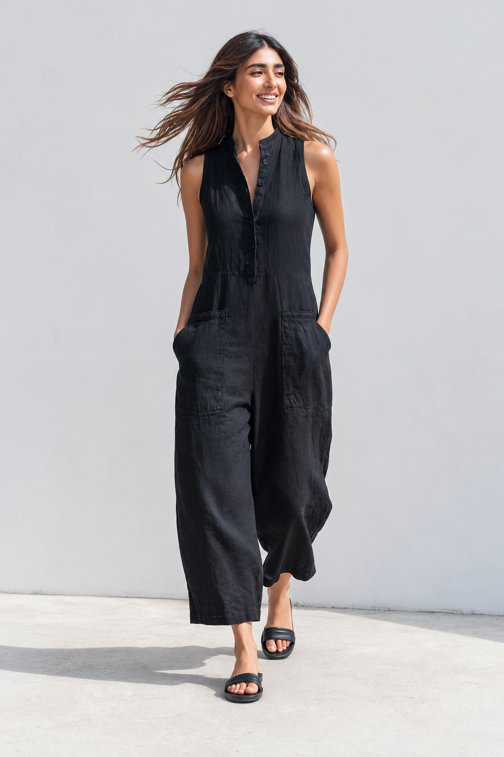 Colette Loose-Fit Jumpsuit — Black, studio product shot