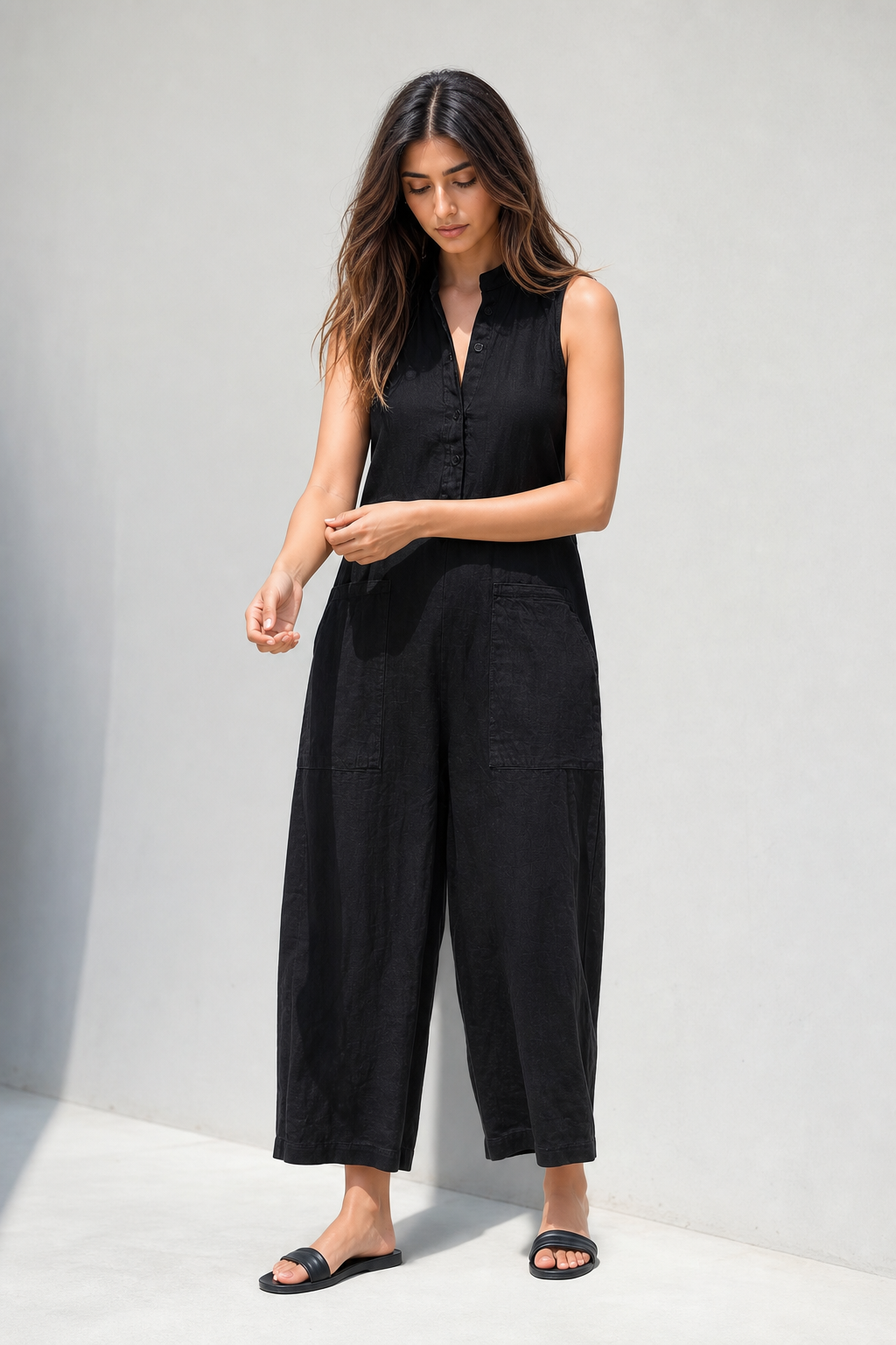 Colette Loose-Fit Jumpsuit — Black, studio product shot