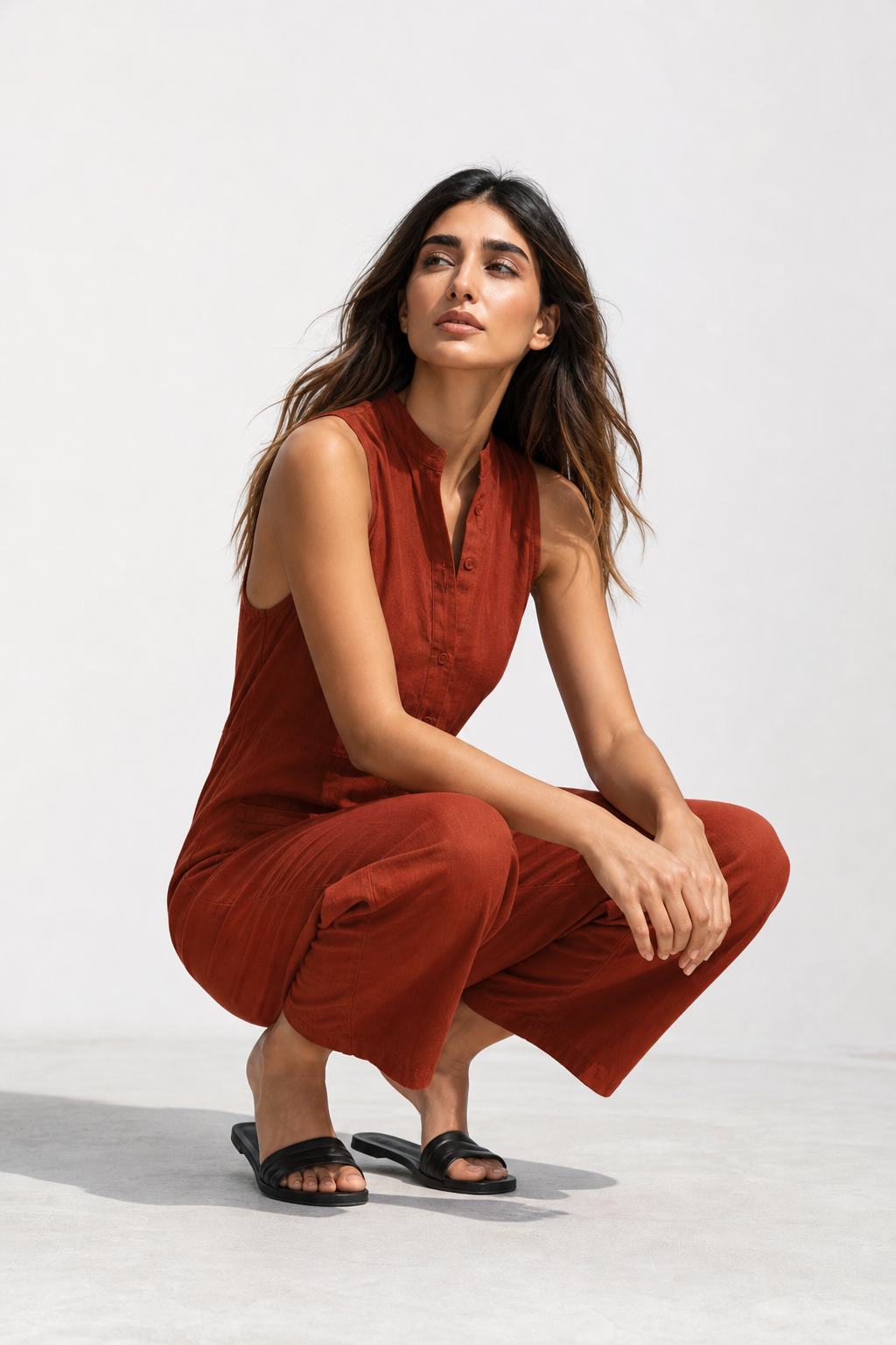 Colette Loose-Fit Jumpsuit — Fire Orange, studio product shot