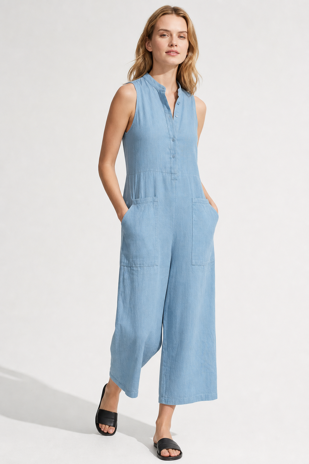 Colette Loose-Fit Jumpsuit — Sky, studio product shot