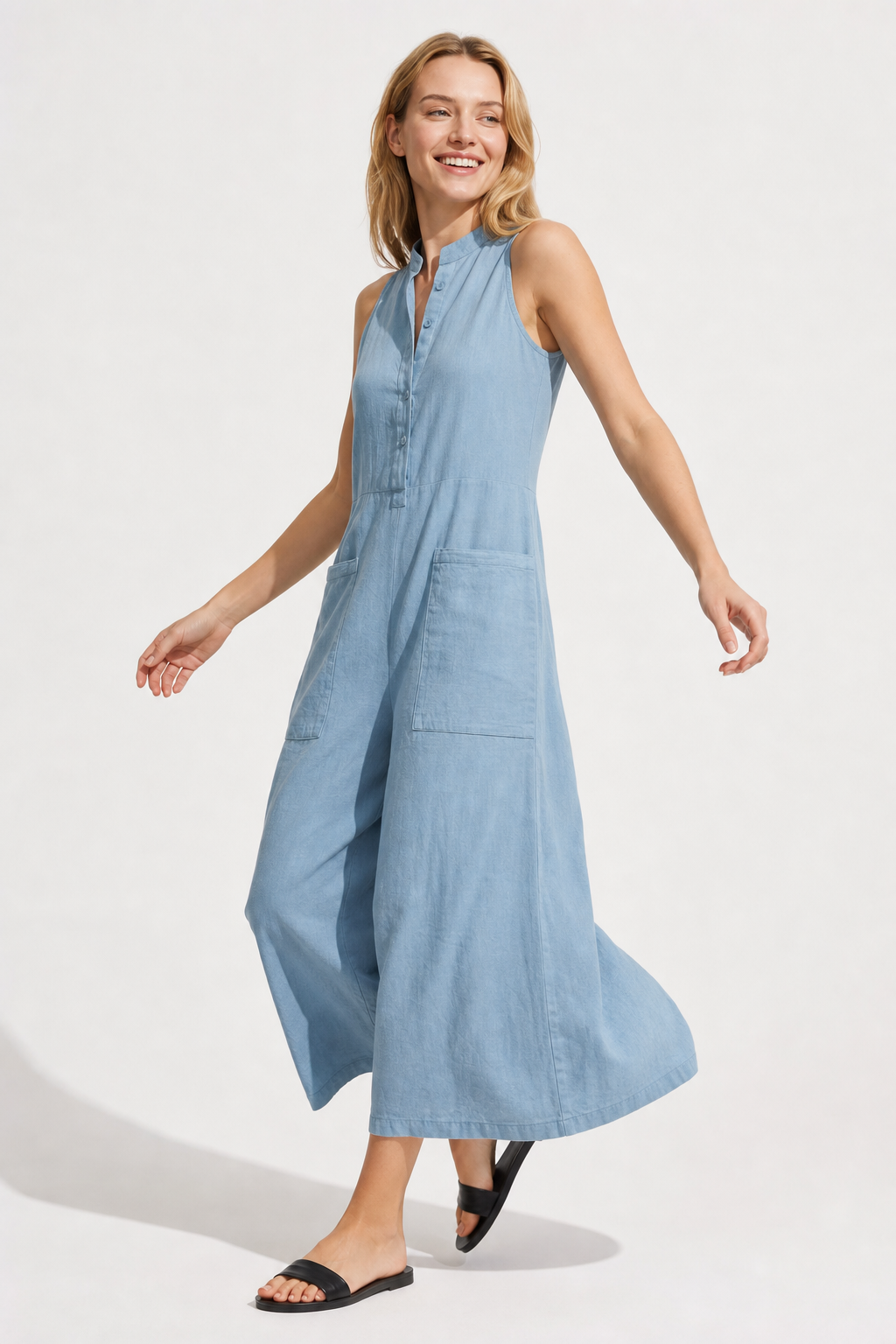 Colette Loose-Fit Jumpsuit — Sky, studio product shot