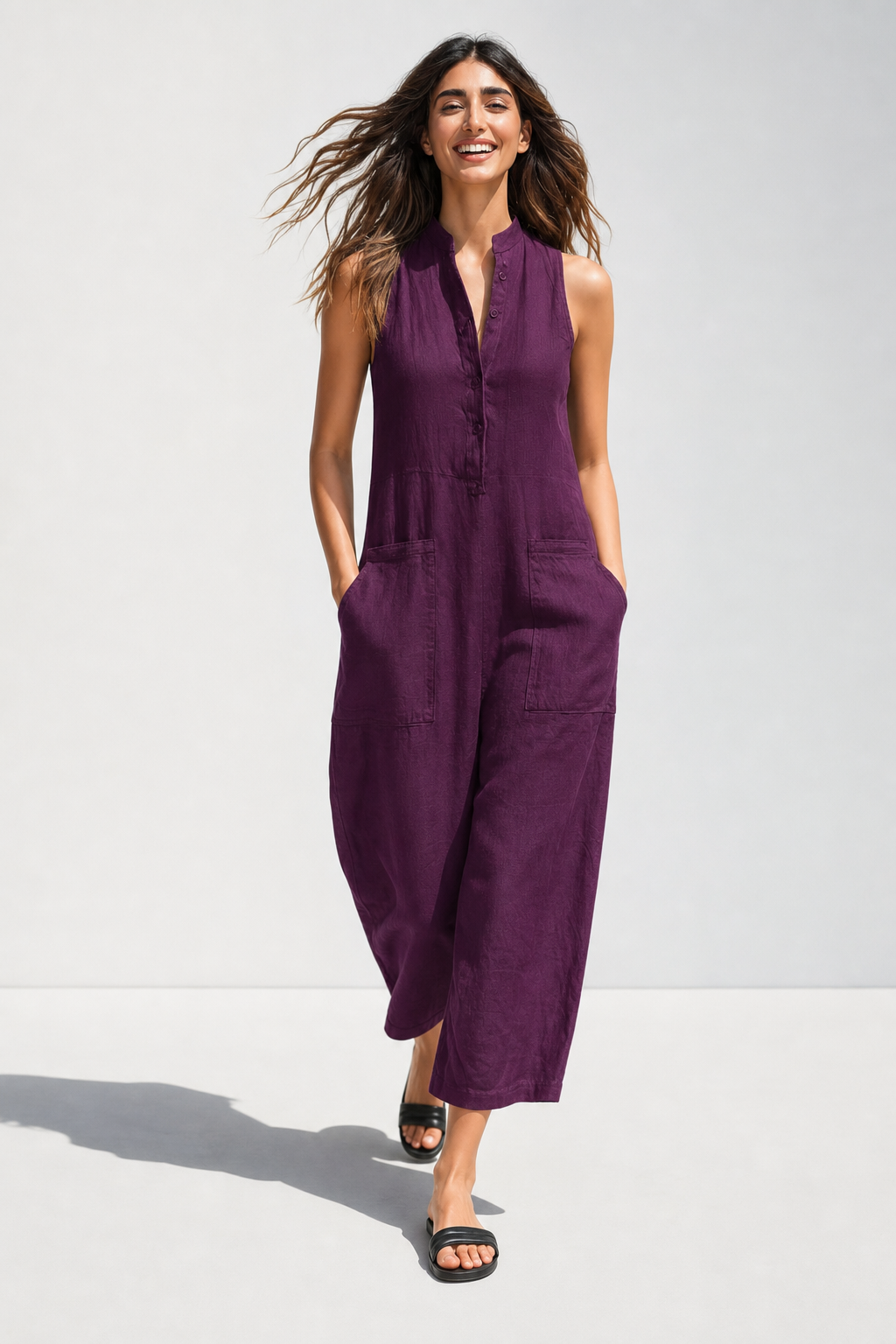 Colette Loose-Fit Jumpsuit — Purple, studio product shot