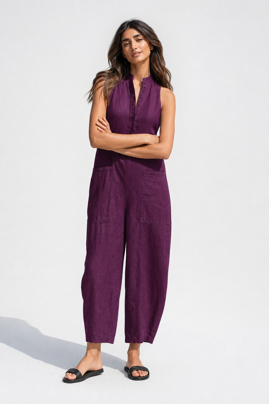 Colette Loose-Fit Jumpsuit — Purple, studio product shot