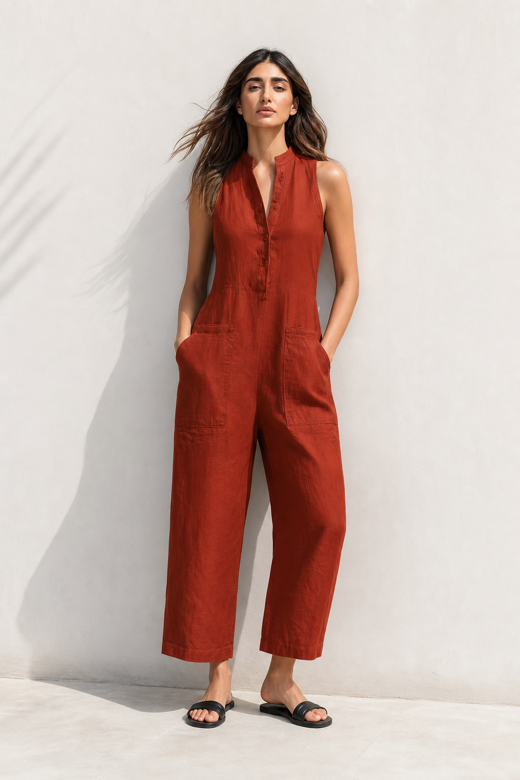 Colette Loose-Fit Jumpsuit — Fire Orange, studio product shot