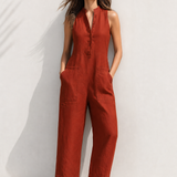 Colette Loose-Fit Jumpsuit — Fire Orange, studio product shot