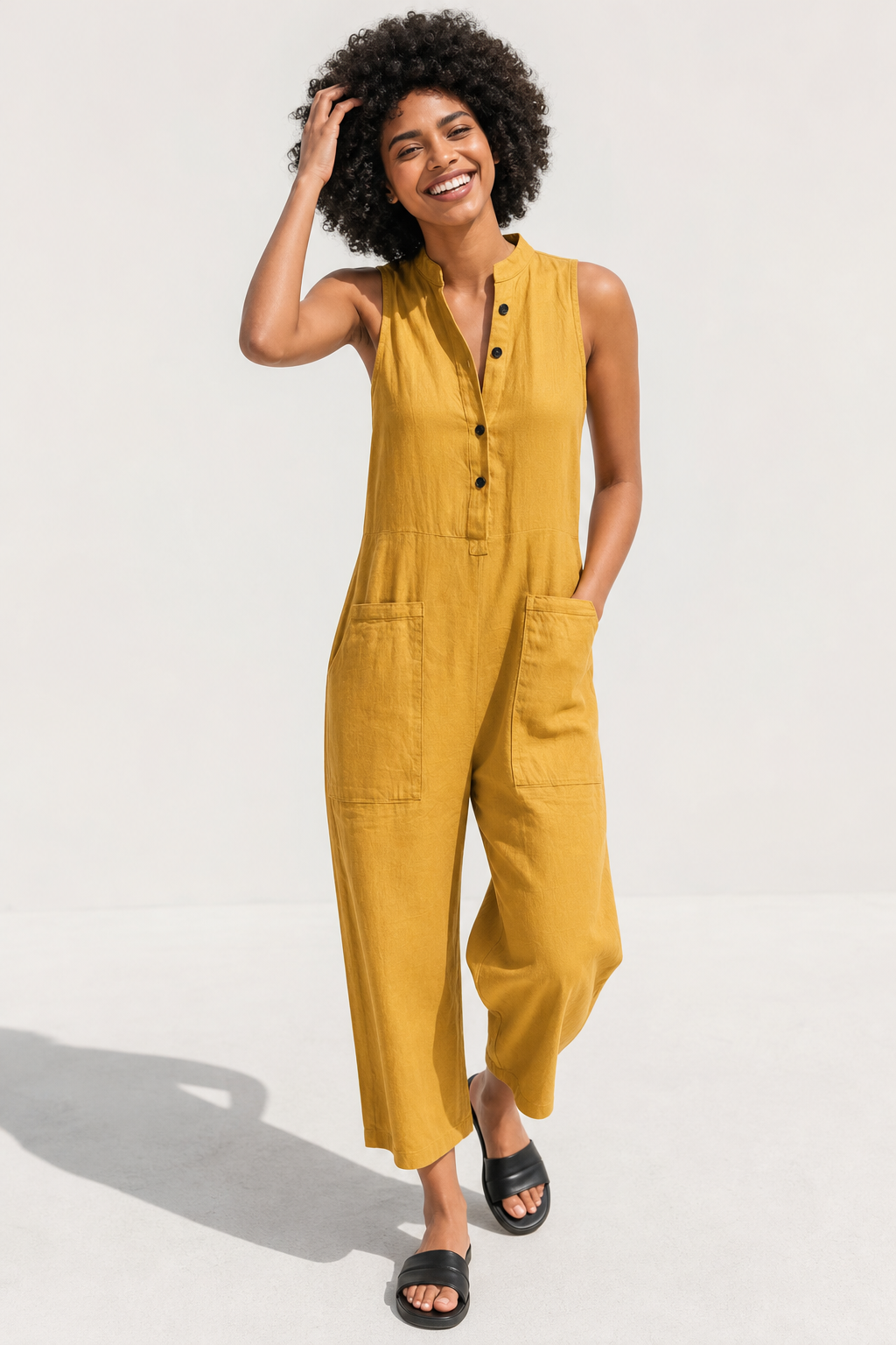 Colette Loose-Fit Jumpsuit — Yellow, studio product shot