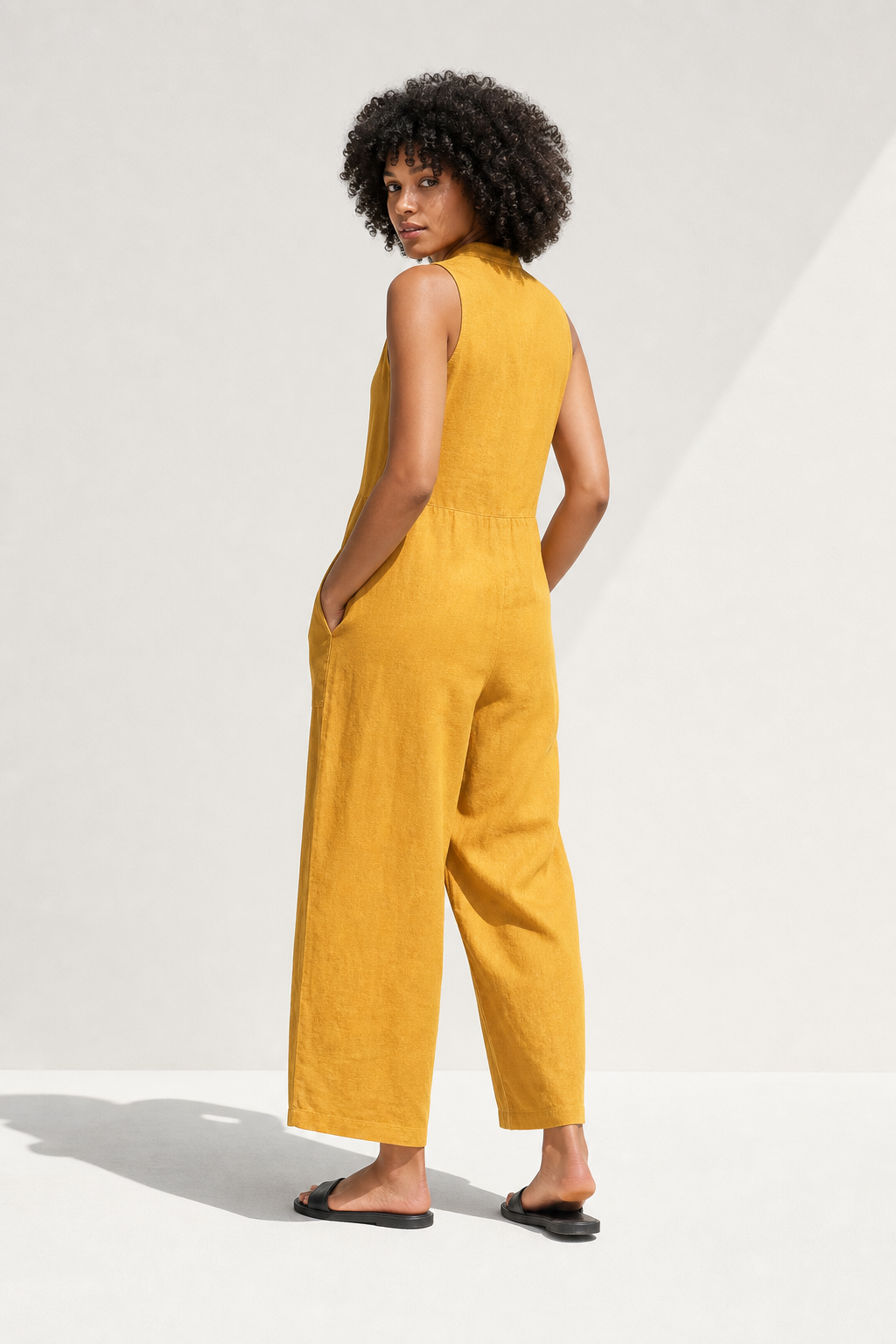 Colette Loose-Fit Jumpsuit — Yellow, studio product shot