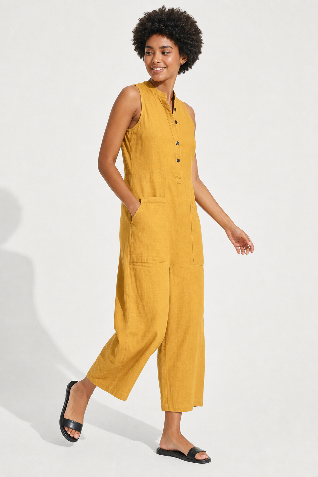 Colette Loose-Fit Jumpsuit — Yellow, studio product shot