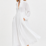 Cleo Cotton Linen Maxi Dress — White, studio product shot