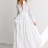 Cleo Cotton Linen Maxi Dress — White, studio product shot
