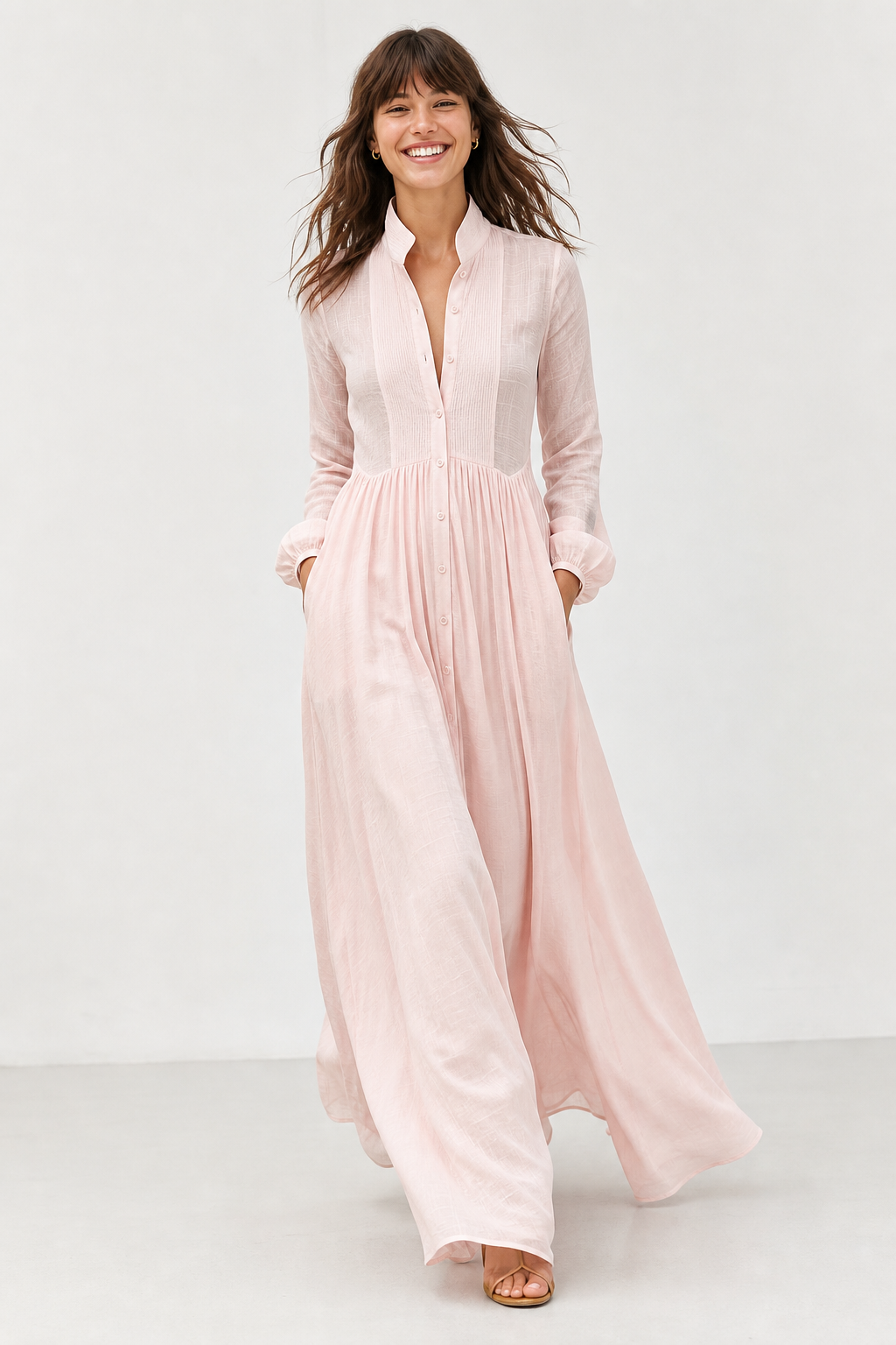 Cleo Cotton Linen Maxi Dress — Pink, studio product shot