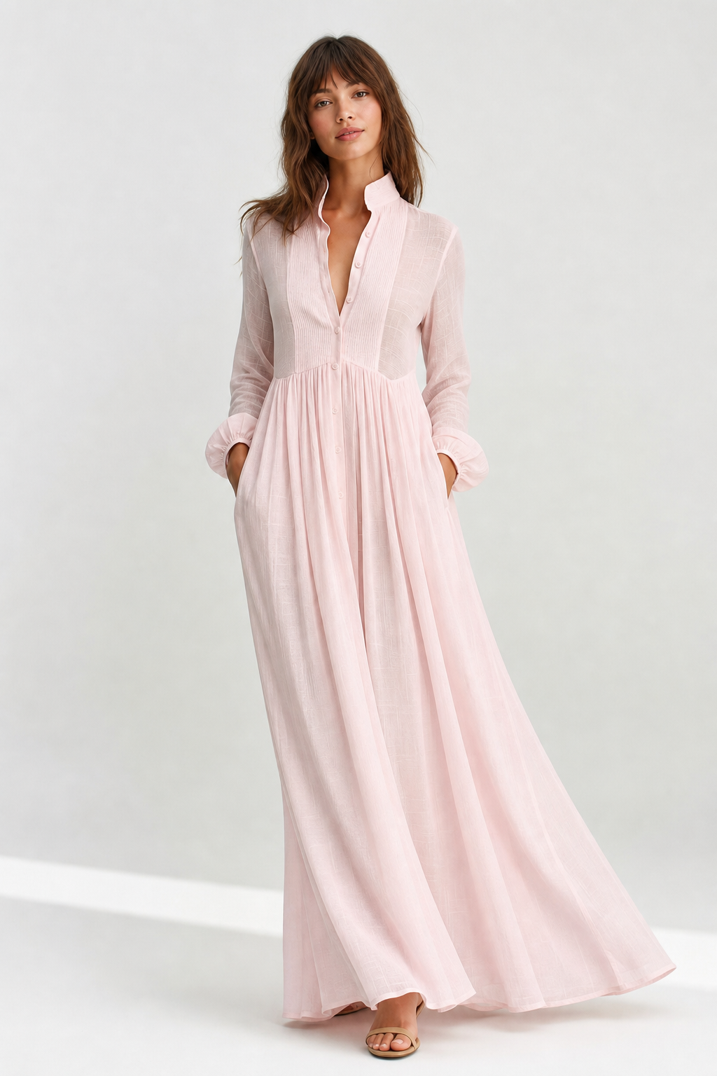 Cleo Cotton Linen Maxi Dress — Pink, studio product shot