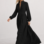 Cleo Cotton Linen Maxi Dress — Black, studio product shot