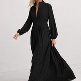Cleo Cotton Linen Maxi Dress — Black, studio product shot