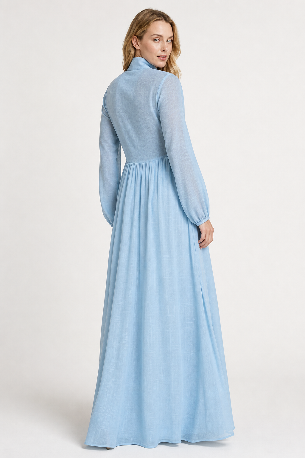 Cleo Cotton Linen Maxi Dress — Sky, studio product shot