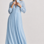 Cleo Cotton Linen Maxi Dress — Sky, studio product shot