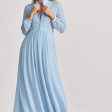 Cleo Cotton Linen Maxi Dress — Sky, studio product shot