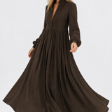 Cleo Cotton Linen Maxi Dress — Brown, studio product shot