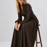 Cleo Cotton Linen Maxi Dress — Brown, studio product shot