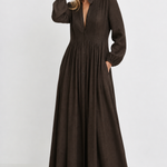 Cleo Cotton Linen Maxi Dress — Brown, studio product shot